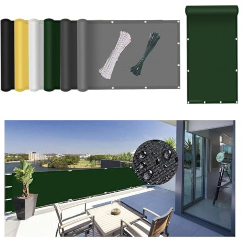 Balkonbespannung Nach Mass 140 x 380 cm Wasserabweisend Windschutz Staubschutz, Lickdichte Balkonbespannung mit Kordel Und Nylon Kabelbinder, für Balkongeländer Garten, Dunkelgrün