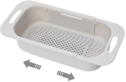 Beruyu Kitchen Strainer Extendible (37-50 cm), Strainer Basket Over Sink Drainer Sink Strainer Kitchen Strainer Sink Filter Tray Draining Cooked Pasta, Washing Vegetables and Fruit (Grey)