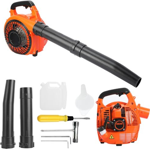 26cc 2-Takt Laubbläser Benzin, Handheld Leichter Benzin-Laubbläser, Mit 7500 U/min / 0,75 kW Leichter, Luftgekühlter Benzin-Laubbläser, Reinigen Von Laub, Schnee & Staub Verwendet (Orange Farbe)