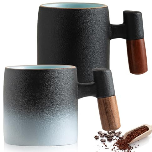 2er Set Espressotassen 60 ml, Premium Espresso Tassen mit Henkel Mini Espresso Tassen Mini Teetasse Kaffeetasse aus Keramik Espresso- & Mokkatassen Kaffeebecher für Espresso Tee (schwarz+schwarz&weiß)