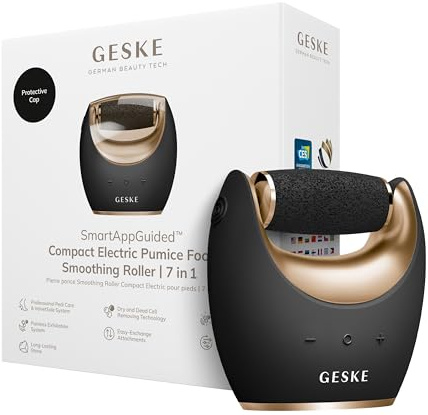 GESKE Compact Electric Pumice Foot Smoothing Roller | 7 in 1 | Elektrische Fußfeile | Bimsstein | Weiche Füße | Effektive Hornhautentfernung | Handliches Design |Für Dein Pediküre-Set