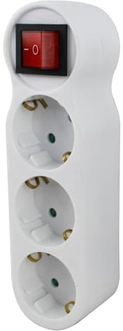 3-in-1-Flachstecker mit Schalter und DREI Schuko-Steckdosen, bis zu 3680 W, 16 A, 250 V, Weiß, 1 Stück