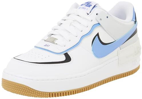 NIKE Air Force 1 Shadow, Sneaker Mujer, White Royal Pulse Black Photon Dust, 42.5 EU