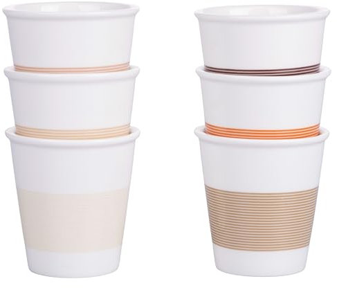 Villa d'Este Home Tivoli 1996 Set 6 tazzine caffè 60 ml in porcellana, decoro righe, Daily Chocolate