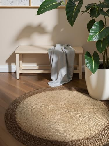 Hanse Home Looma Juteteppich - Natur Wohnzimmerteppich Rund aus 100% Jute, Handgewebt - Robust & Pflegeleicht - Moderner, Boho Naturfaser Teppich, Natur Elfenbein Greige - Ø160cm