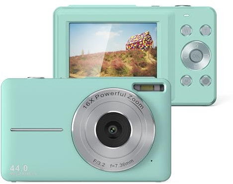 Denash Digitalkamera, 1080p Kids Camera 44MP Point and Shoot Digitalkameras 16x Zoom Kompakt Kleine Kameras Fotografie für Kinder Student Teen Girl Boy Boy (Green)