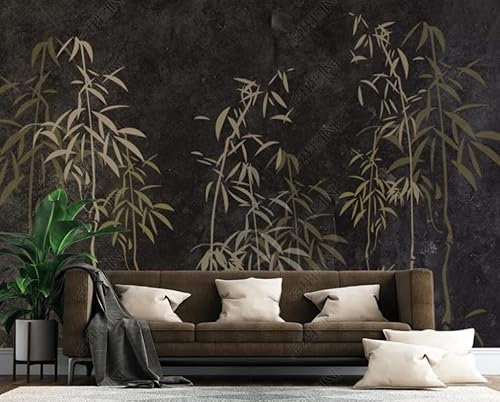 Papier Peint Intissé Bambou Doré De Style Chinois Poster Tableaux Muraux Tapisserie Photo Trompe L'Oeil Salon Chambre Art Mural 400Cm(L) X280Cm(H)