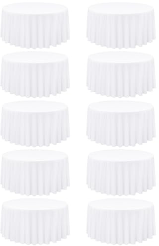 10 Packs weiße runde Tischdecke 120 Zoll kreisförmige Tischdecke Fleck und resistent waschbar Polyester runde Tischdecken Tischabdeckung für Hochzeit, Geburtstag, Partys, Abendessen dekor