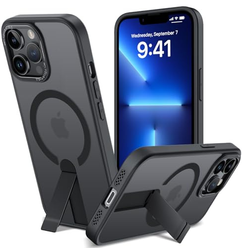 nicekool Cover con cavalletto per IPhone 12 Pro Max/13 Pro Max, Nero | Compatibile con MagSafe, Custodia Traslucida Opaca Antigraffio con Supporto Antiurto Protettiva Case, 3 Modalità di Supporto
