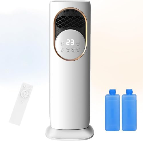WUDLi Combinación de Ventilador de Torre y Calefactor con humidificación, Aire Acondicionado, oscilación de 180° con Mando a Distancia, depósito de Agua de 4L, 3 velocidades de Viento