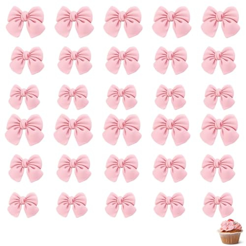 30 piezas de Decoraciones para Cupcakes con lazo Rosa, Kit de Decoración de Cupcakes,Adornos para Magdalenas con Lazo Rosa,Decoración de Cumpleaños, para Despedida de Soltera, Bodas, Cumpleaños, Baby