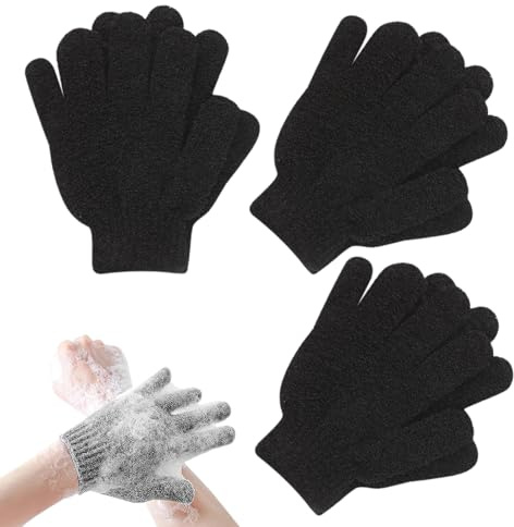 Anei Gant de Douche Exfoliante Gant Corps a Gommage Gants de Bain LOT de 6 (3 Black)