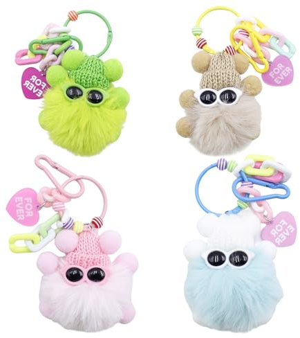 Tbintul 4 Stücke Schlüsselanhänger Plüsch Kuscheltier Anhänger Süßer Monster Keychain für Kinder Plüschpuppe Geschenk für Jungen und Mädchen Taschen Dekoration