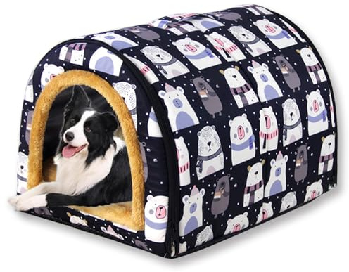 Großes Hundehüttenbett, 2-in-1-Haustierhöhle, wasserdicht, luxuriöses Welpenbett, abnehmbares, weiches Kissen, faltbar, waschbar, Katzen-Iglu-Sofabetten, Kisten-Matratze (B, 70 x 55 x 45 cm)