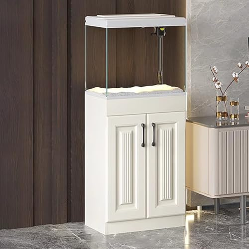 TT-YEC Ensemble Aquarium Vertical en Verre, Aquarium Écologique sur Pied avec Meuble De Rangement, Grand Aquarium avec Filtre Et Lumières LED, Adapté pour Terrasse Et Salon,L50×w29×h120cm