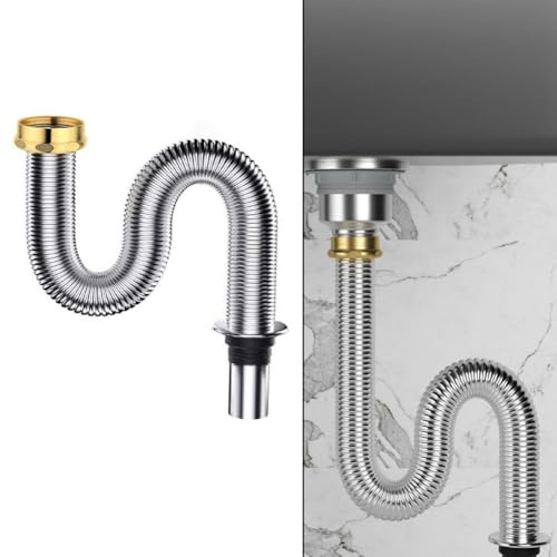 LatoYard Edelstahl Waschbecken Ablauf Bad 80/100cm Flexibel Siphon Abflussrohr Schlauch Spülbecken Zubehör