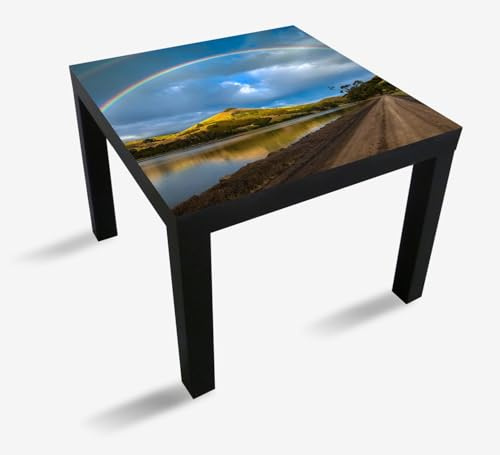 Wallario Möbelfolie selbstklebend/Aufkleber, Tischfolie geeignet für IKEA Lack Tisch - Möbeldeko Regenbogen über Hügel in 55 x 55 cm