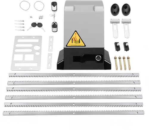 MIIWWOWO 750W Electric Sliding Gate Opener 1800kg Automatic Sliding Gate Drive, Automatic Door Opener Motor Driveway Security Kit with Infrared Sensors & 6m Racks (Gate Opener+6 Gear Racks)