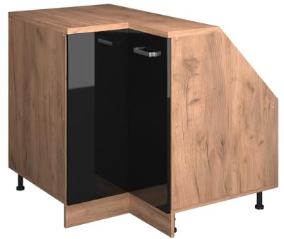 Vicco Eck-Küchenschrank für Dachschrägen R-Line, Schwarz Hochglanz, 75.6 cm mit 1 Tür, Schrankkorpus 60 cm Tiefe, zur freien Kombination innerhalb modularer Küchensysteme