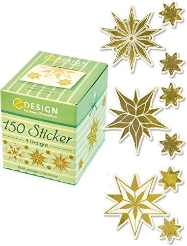 AVERY Zweckform Art. 56823 Aufkleber Sterne (Weihnachtssticker, Transparentfolie mit Goldprägung 38 mm im Spender, Karten, Weihnachtsgeschenke, Weihnachtspost, Sticker auf Rolle) 50 Stück
