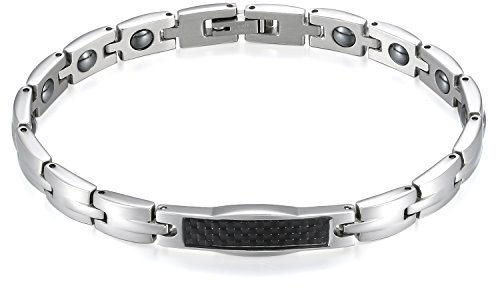 JewelryWe Schmuck Damen Magnetarmband, Edelstahl Lieben Freundschaftsarmband Magnet Armband Kohlenstoff Faser, Schwarz Silber, kostenlos Gravur