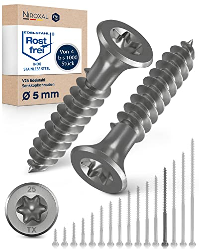 Schrauben Torx Edelstahlschrauben 5x80 Edelstahl V2A rostfrei Spanplattenschrauben für Holz Teilgewinde 5mm stark 80mm lang 25 Stück Holzschrauben Holz A2