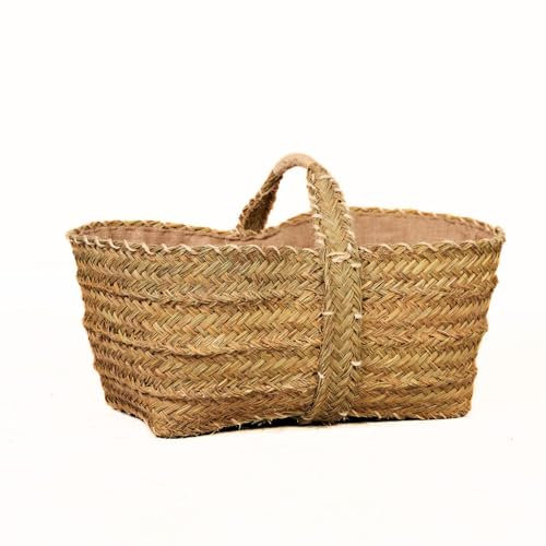 Cestería Aparici - Leñero de Esparto Forrado con Asa Transversal para Almacenar Leña 7150F-1 Largo: 57cm - Ancho: 30cm - Alto: 20cm