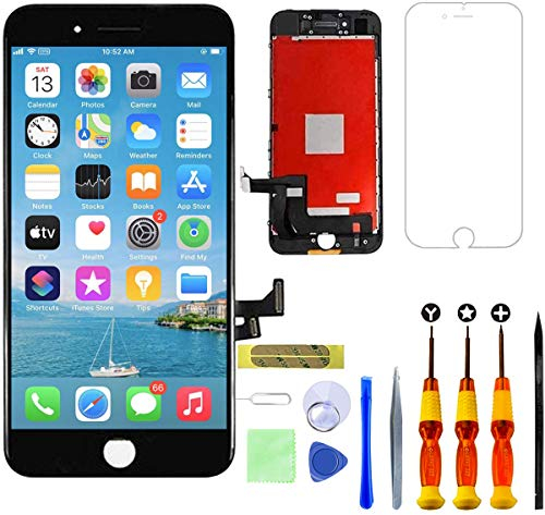 GULEEK Ecran pour iPhone 7 Plus Noir LCD Tactile Écran Remplacement Vitre Rechange Afficheur Retina Complet Joint Assemblé Réparation Outils Kit,Protege Glace avec Modèle A1661 A1784 A1785