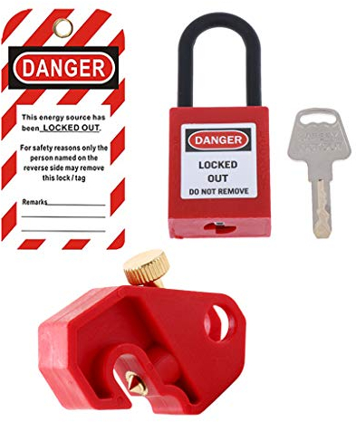 F Fityle Cadenas à clé De Disjoncteur Avec Cadenas, Cadenas De Sécurité Rouges Fonctionne Avec Tous Cadenas De Sécurité De Verrouillage Et La Plupart Des Moraillon, Cb-01
