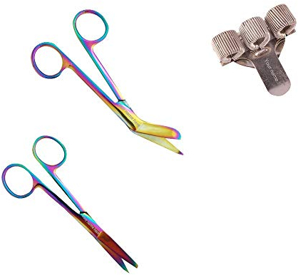 Pflegescherenset und Stift-Halter mit Gravur für Krankenschwester (Metal Rainbow)