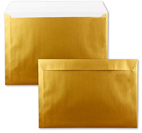 25x große XXL Briefumschläge DIN C4 in Gold Metallic - 22,9 x 32,4 cm - Haftklebung ohne Fenster - Versandtasche für DIN A4 geeignet