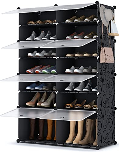 HOMIDEC Schuhregal, 7-stufiger Schuhschrank Kunststoff-Schuhregale Organizer für Schrank Flur Schlafzimmer Eingang (Schwarz & Weiß)