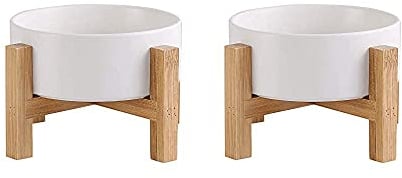 Comedero Gato Comedero Perro - Comedero Elevado Gato con Soporte - Comederos para Gatos Perros Pequeño y Mascotas - Doble Cuenco de Ceramica para Agua Comida