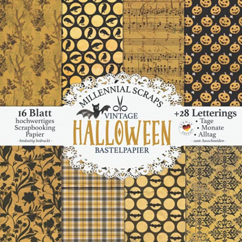 Vintage Halloween Bastelpapier: Scrapbooking Papier & Zubehör I Motivpapier zum Ausschneiden I Mit Letterings I Junk Journal Dekor I Geschenk für Bastelfreunde I Karten Basteln DIY