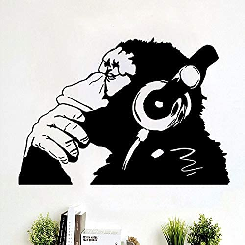 Klasse Zitate Wandsticker, Wandtattoo Kunst, Affe Mit Kopfhörer/Schimpanse Einer Farbe Musik Hören Mit Kopfhörer/Straßengraffiti 79X56Cm