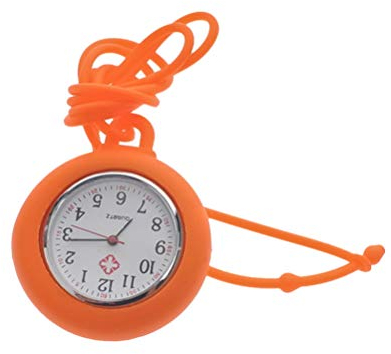 iplusmile Taschenuhr Armbanduhr Analogue Quarzuhr Ansteckuhr Krankenschwesternuhr Pflege FOB- Uhr mit Silikon Lanyard für Doktor Pfleger Abschluss Geschenk Orange