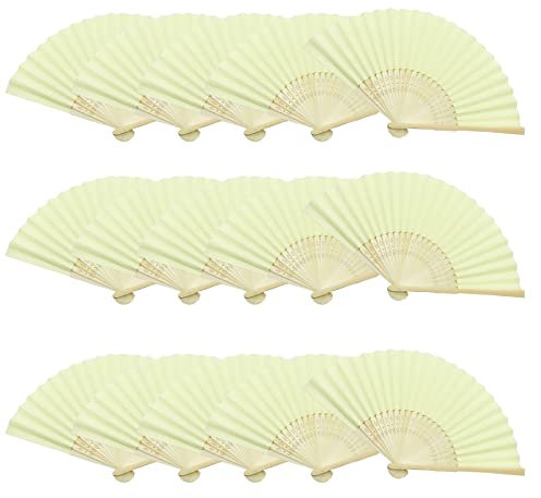 Woohome 15 Pièces Ventilateurs Pliants en Bambou Ventilateurs Pliables pour Décoration Murale, Décoration de Mariage, Danse, Refroidissement, DIY (Jaune Clair)