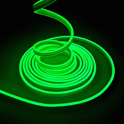 balabaxer Green neon LED Strip Lights, 16.4 ft/5m 12V DC 600 SMD2835 LEDs Waterproof Rope Light for Indoor and Outdoor Home Decoration (no Power Adapter Included).