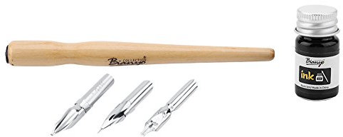 Set stylo comique, Comic Pen 3 Nibs 1 Wood Holder Ink Calligraphy Plume de plumes différentes Dip Porte-Stylo en Bois et cartouche d'encre pour Dessin Manga Calligraphie Comique Drawing Art Supplies