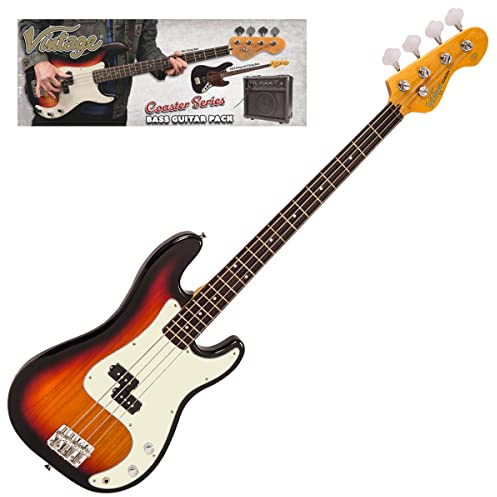 VINTAGE V40 COASTER BASS GUITAR PACK - 3 TONE SUNBURST