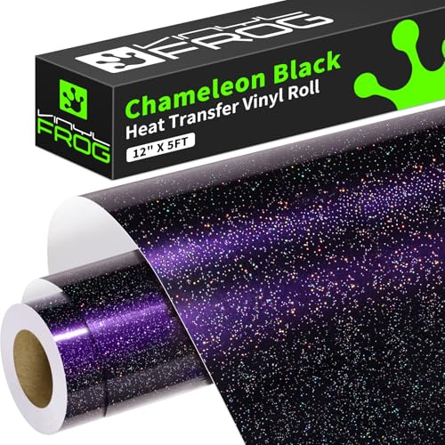 Vinyl Frog 12x8ft Chameleon Heat Transfer Vinyl, Gradient Black Shimmer HTV Vinyl, Glossy Metallic Iron on Vinyl for T-Shirt Easy to Cut and Weed(Black to Purple)