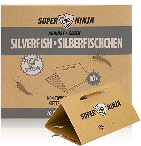 Super Ninja Trampa Pececillos de Plata – Pack de 10, Anti Pececillos de Plata con Atrayente Integrado, Inodora y No Tóxica, Trampas Adhesivas para Cocina, Baño y Sótano – Dura hasta 3 Meses