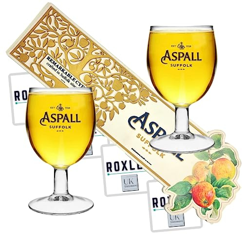 Roxley | Aspall Set | X2 verres à bière Apsall | Chemin de bar Aspall | 4 tapis de bière | Man Cave | Fabriqué au Royaume-Uni