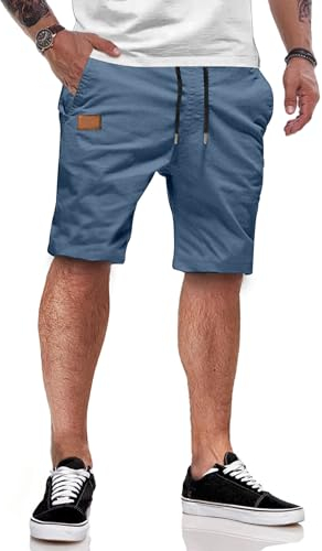 JMIERR Kurze Hosen Herren Shorts Herren Sommer Chino Baumwolle Elastische Taille mit Taschen (C Himmelblau L)