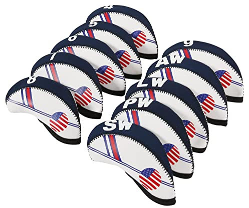 10 Pcs Golf Club Iron Head Covers Protector Headcover Set USA in Black