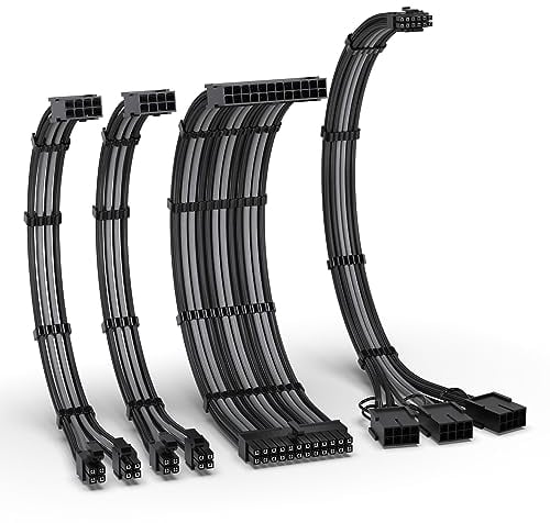 EZDIY-FAB PCIE 5.0 12VHPWR Kit de cable con funda, extensión de cable de fuente de alimentación de 16AWG, cable con funda de PC PSU, 24PIN-ATX/(4+4) PIN-EPS/(12+4) PIN a 3X 8 PIN PCIE- RTX4080/4070Ti