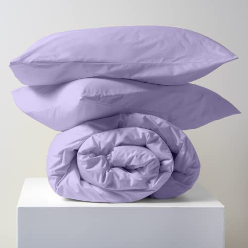 Lisola Set Copripiumino Matrimoniale, in Cotone Pregiato, Made in Italy, Sacco Copripiumino 250x240cm + 2 Federe 50x80cm, Tinta Unita. Modello: Tortona, Lilla