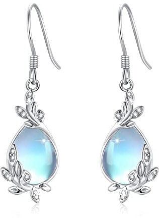 ABIGY Blatt Ohrringe Sterling Silber 925 Mondstein Ohrhänger für Damen und Mädchen Blatt Tropfen Ohrringe tropfenförmige Mondstein Schmuck Geschenk zum Geburtstag