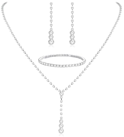 TOEECY Tropfen Zirkonia Schmuckset Hochzeit Halskette Ohrringe Armband Braut Kristall Strass Luxus Silber Elegant