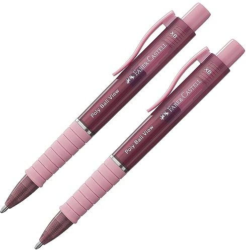 FABER-CASTELL 205014 - Kugelschreiber Poly Ball View rosa, 2 Stück, mit auswechselbarer XB Mine, dokumentenecht